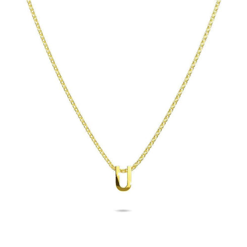 Initials Brick Alphabet Letter Necklace Gold Layered Steel Jewellery
